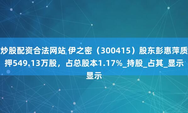 炒股配资合法网站 伊之密（300415）股东彭惠萍质押549.13万股，占总股本1.17%_持股_占其_显示