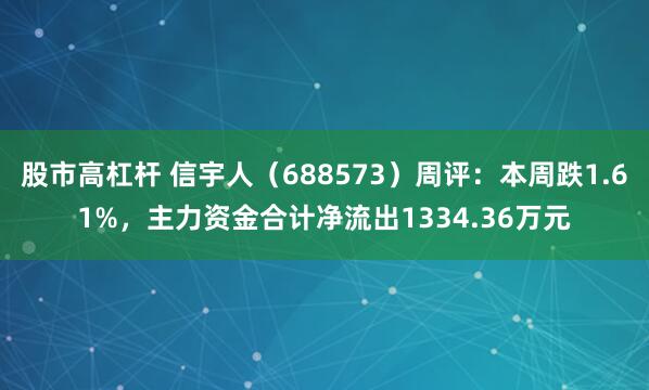 股市高杠杆 信宇人（688573）周评：本周跌1.61%，主力资金合计净流出1334.36万元