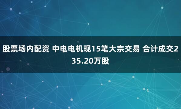 股票场内配资 中电电机现15笔大宗交易 合计成交235.20万股